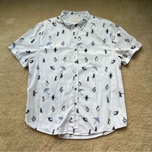 American Republic Men’s White Button Up Shirt w/ Penguins - Size XL - EUC